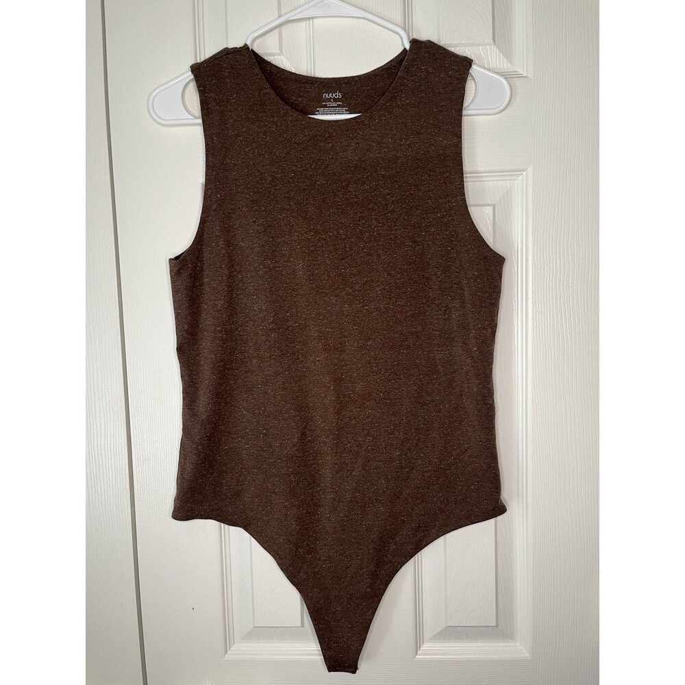 Nuuds Womens High Neck Sleeveless Bodysuit Chocolate Brown Cotton Modal Large